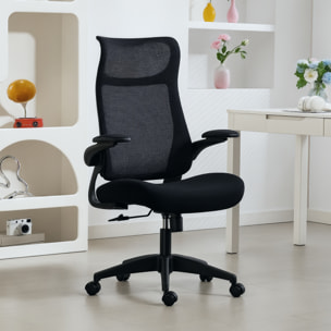 Silla de Oficina Ergonómica Giratoria, con Soporte Lumbar y Reposabrazos 3D Abatibles, Silla de Escritorio de Malla con Reposacabezas Integrado, Función Basculante, Altura Ajustable, Negro