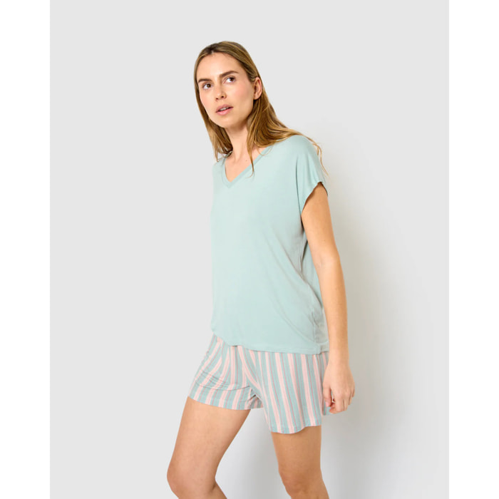 Pijama corto viscosa raya serena verde azulado