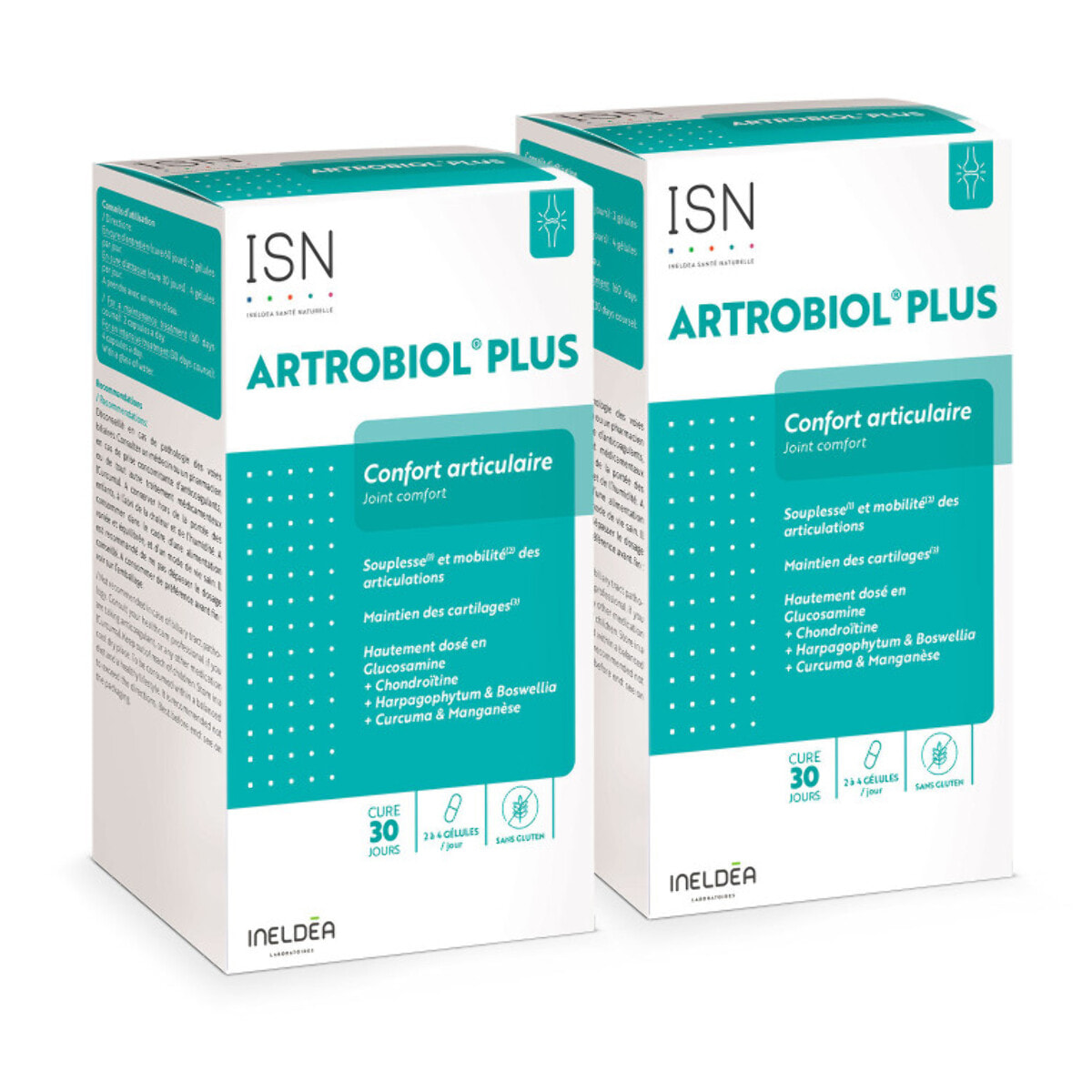 ISN - Artrobiol Plus - Complément alimentaire à base de Glucosamine, Chondroïtine, Harpagophytum - Souplesse des Articulations - Maintien du Cartilage & Ossature - Lot de 2