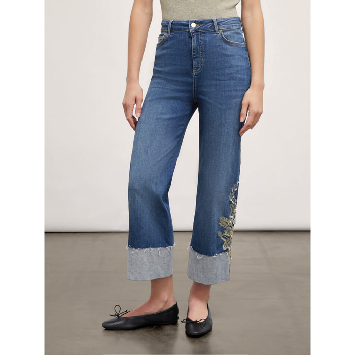 Motivi - Jeans cropped con ricamo - Blu