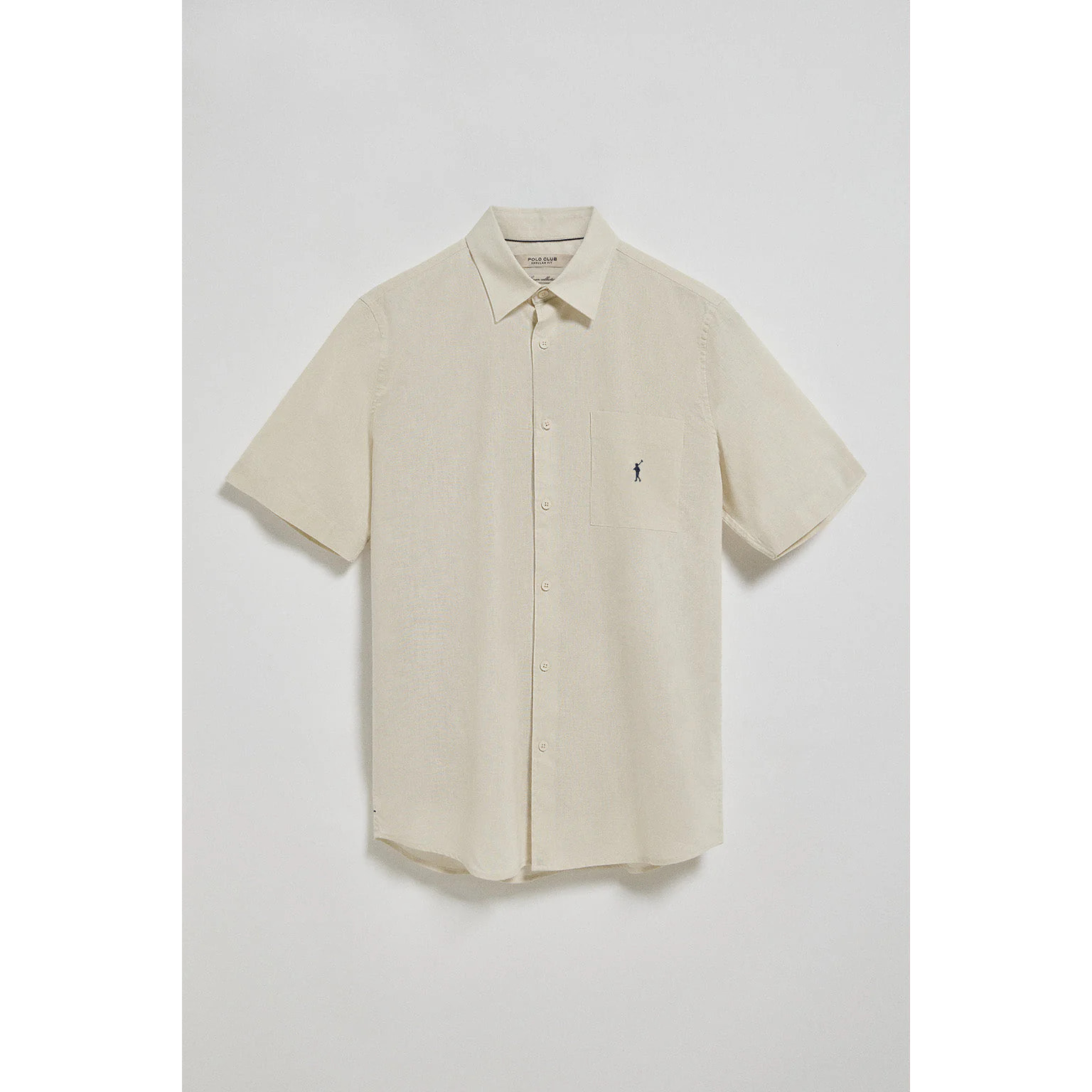 Camisa beige de manga corta de lino y algodón con bordado Rigby Go