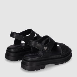 Sandalias de Piel - Negro - Tacón: Bajo