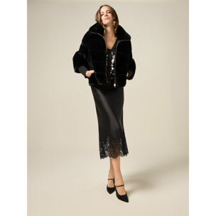 Oltre - Falda tubo de raso con encaje - Negro