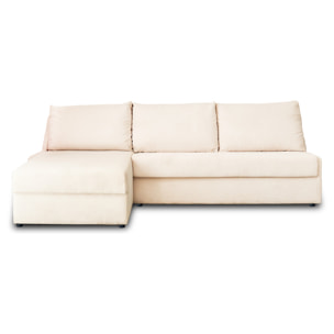 Palmira - canapé d'angle gauche - 4 places - convertible couchage quotidien - matelas 14 cm - en velours côtelé - Beige