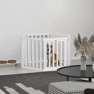 Parque para Perros de 6 Paneles 60x70 cm Valla para Mascotas Plegable de Pino con Puerta Pies de Goma Antideslizantes y Forma Personalizable para Pasillos Escaleras Blanco