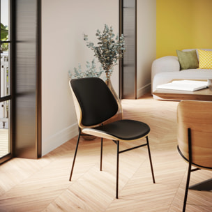 Chaise en bois foncé, PU noir et pieds en métal noir - Hector