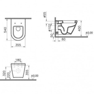 Pack WC Bâti support en verre trempé/aluminium brossé avec plaque intégrée, Noir + WC suspendu avec Abattant en Duroplast