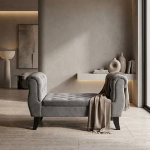 Divanetto Contenitore Imbottito in Effetto Velluto con Vano Contenitore Integrato, Seduta Elegante dallo Stile Classico per Camera da Letto, Ingresso e Soggiorno