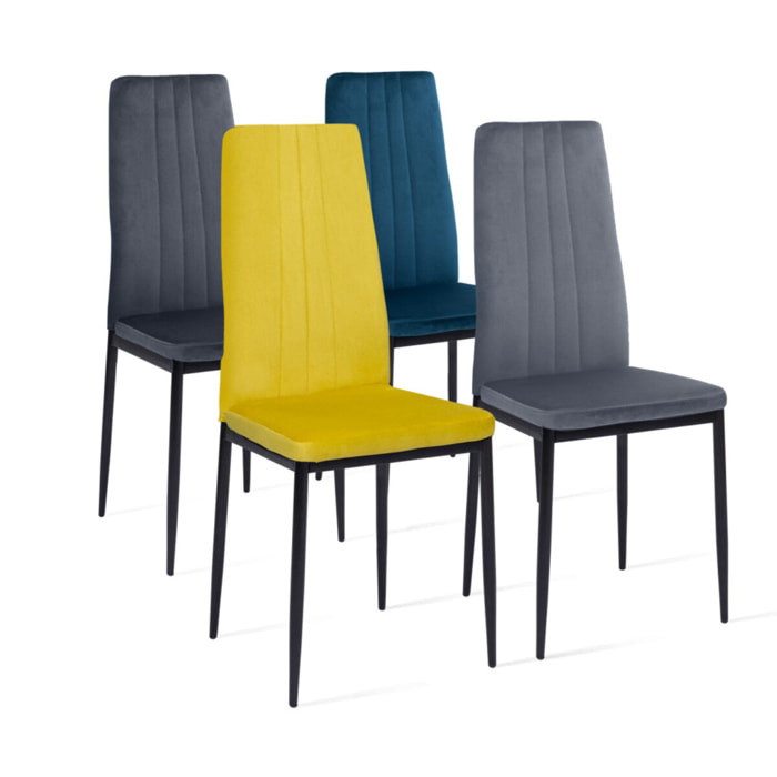 Chaises Jade en velours et pieds noirs - Mix color - Gris clair, gris foncé, jaune, bleu
