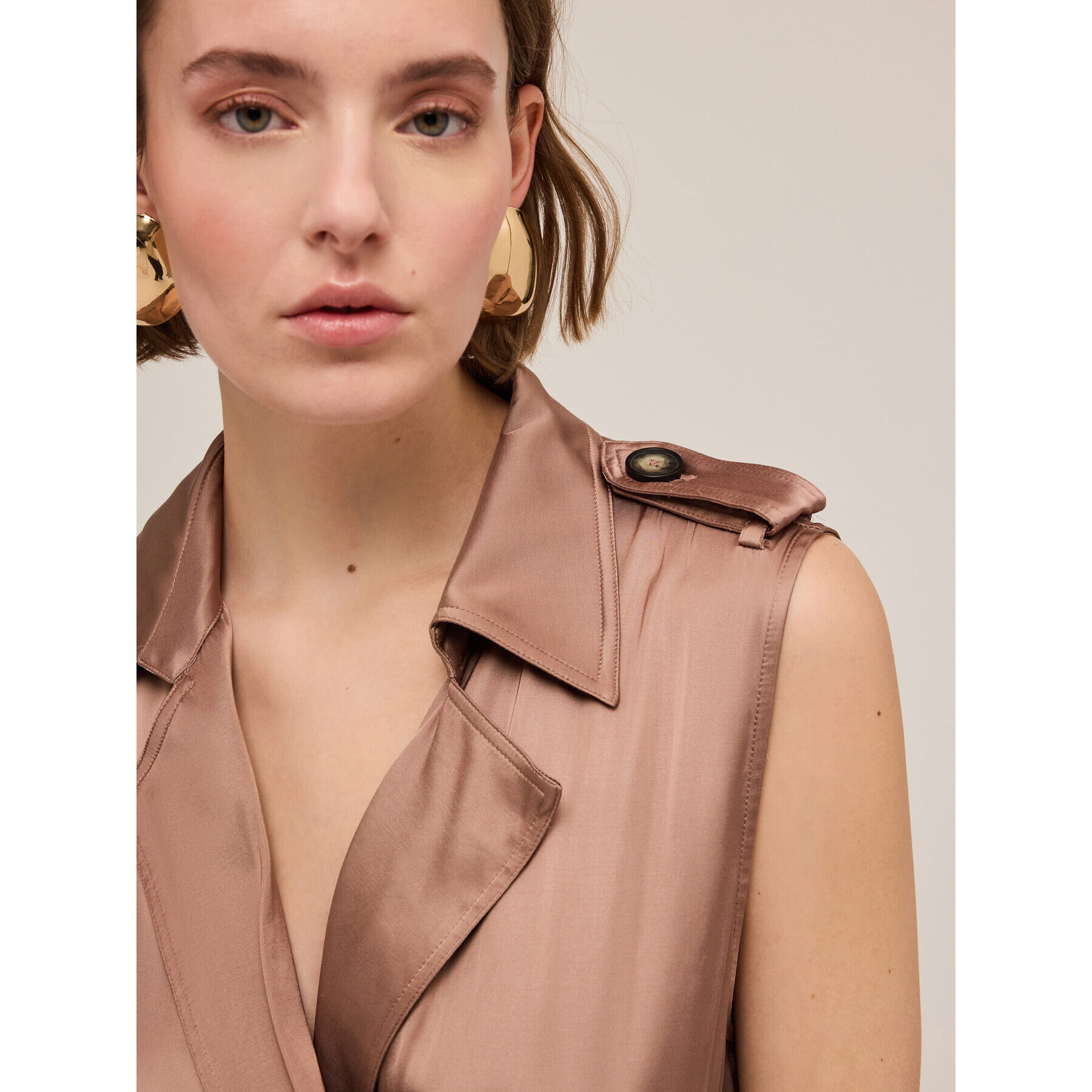 Motivi - Traje cruzado de raso brillante - Marrón