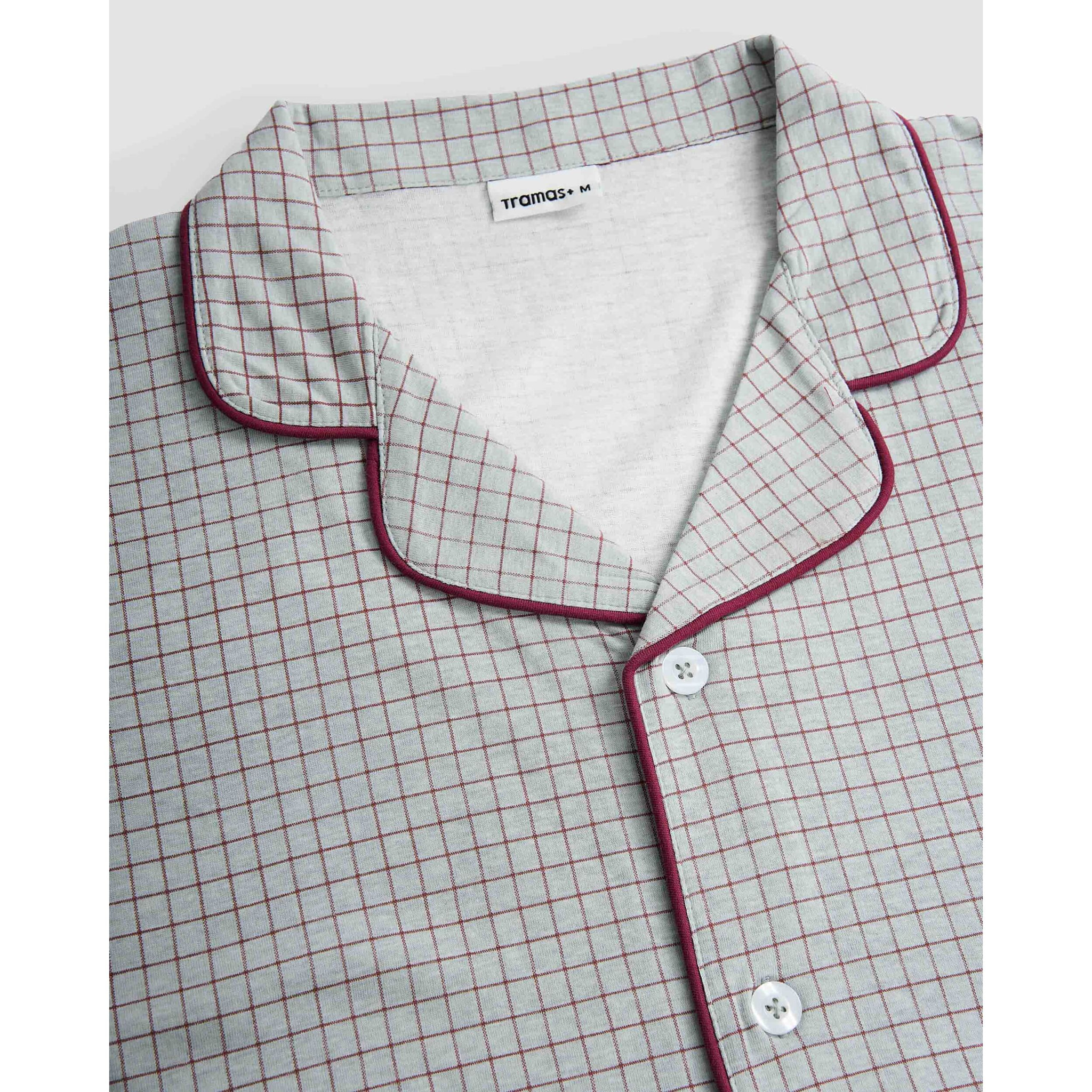 Pigiama lungo a camicia in cotone a quadri Orena bordeaux