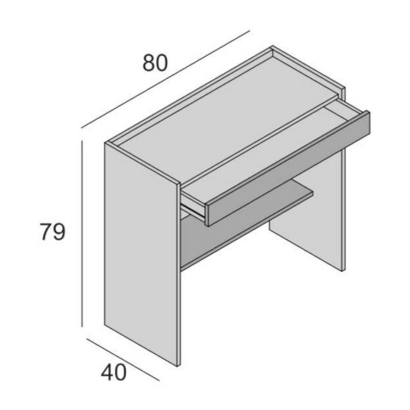 Scrivania Clematide, Scrittoio moderno con cassetto, Tavolo da studio o ufficio porta PC portalibri, 100% Made in Italy, Cm 80x40h79, Bianco e Rovere