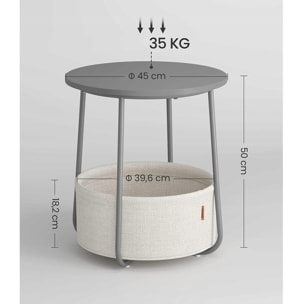 Tavolino rotondo moderno grigio con cesto portaoggetti