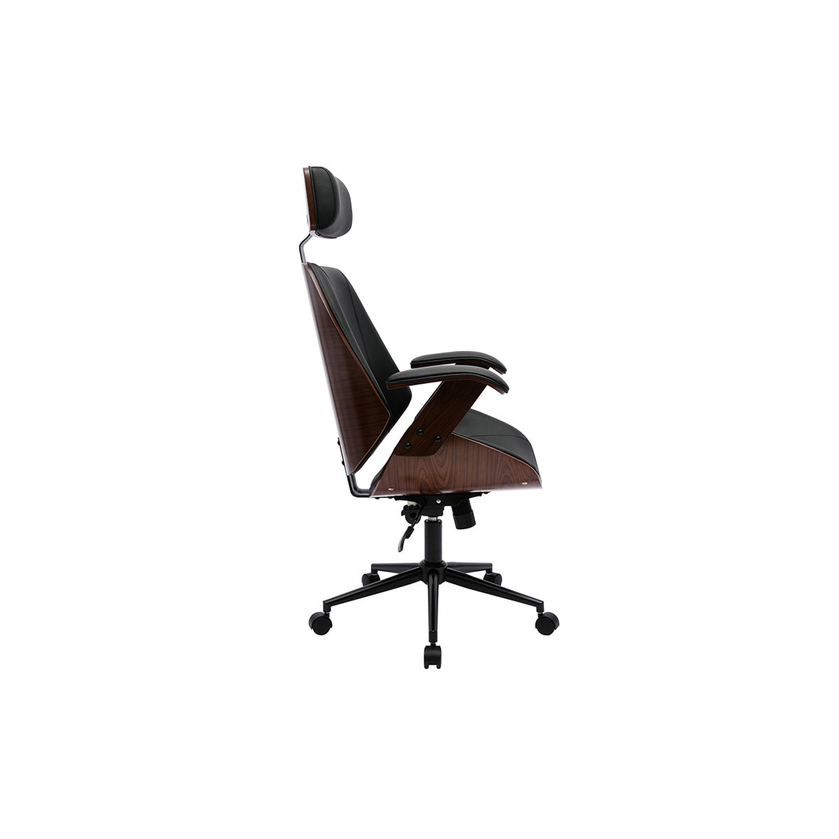 Fauteuil de bureau de direction design noir, bois foncé et métal noir MUSK