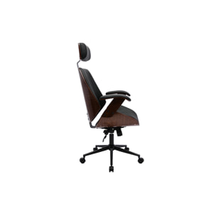 Fauteuil de bureau de direction design noir, bois foncé et métal noir MUSK