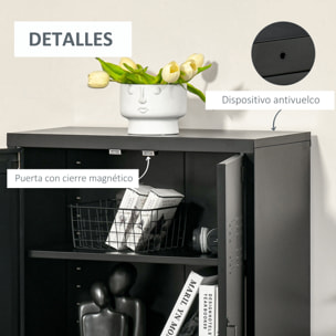 Armario de Almacenamiento Aparador de Metal con Doble Puerta Cierre Magnético y 2 Estantes Ajustables para Oficina Salón Dormitorio 75x33x110 cm Negro