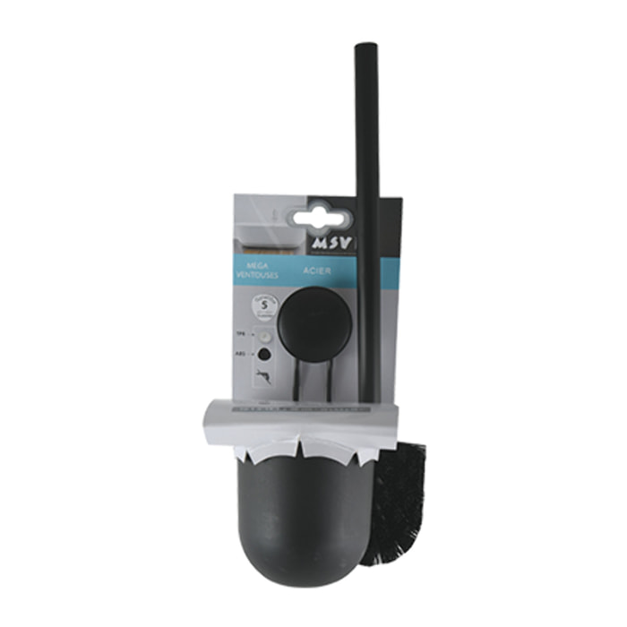 Brosse Wc avec support MEGA VENTOUSES Bambou & Acier Noir mat MSV