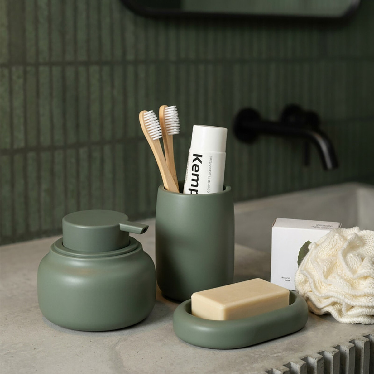 Porte-savon ZAC en polyresine – finition vert mate, design moderne