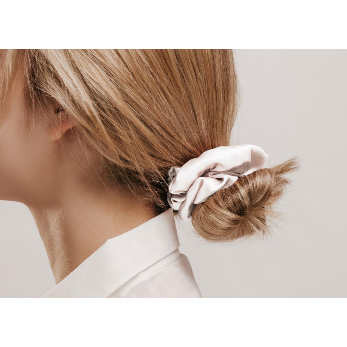 Federa Cuscino Letto Con Zip E Scrunchies Elastico Capelli 100% Seta Tinta Unita Bianco