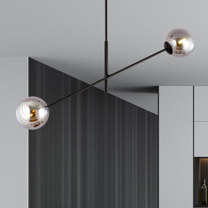 Lampada a sospensione Linear in acciaio nero e vetro grafite
