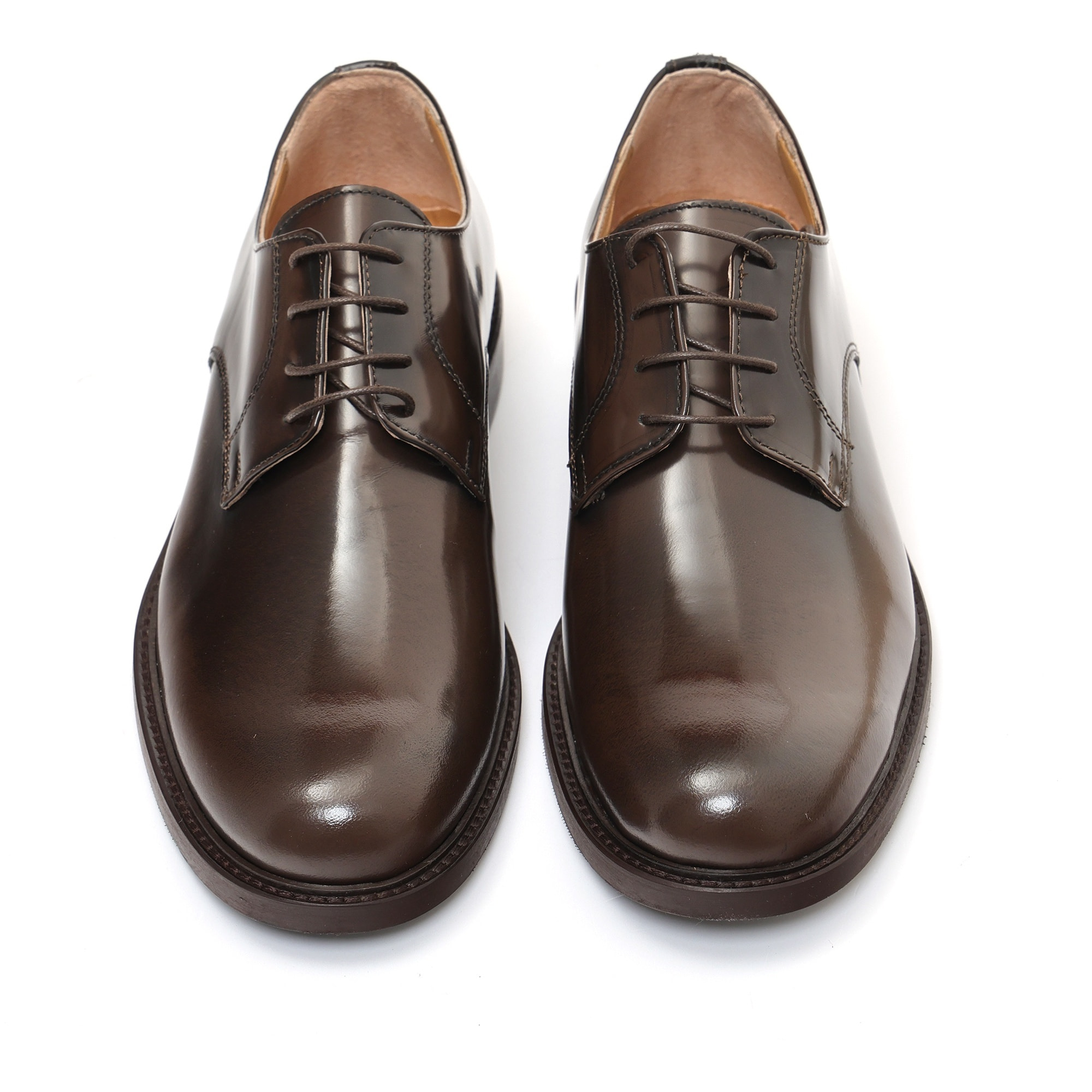 Derby stringate in pelle abrasivato con fondo cuoio antiscivolo Marrone