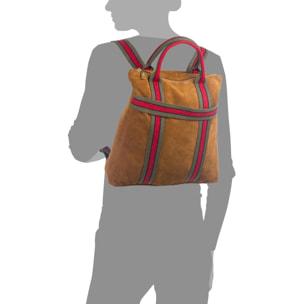 Venusta Bolso mochila Mujer.Piel auténtica Gamuza  Lona Premium Estampado