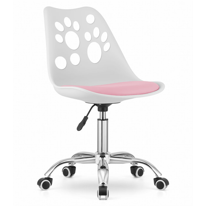 Sedia girevole PRINT bianco-rosa con decoro a zampe per bambini e ragazzi