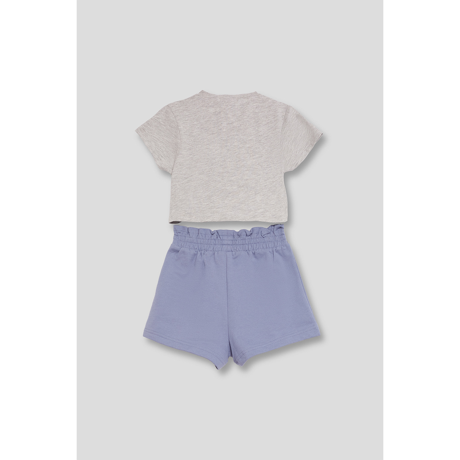 Conjunto niña 2 piezas Camiseta blanca algodón con nudo frontal y estampado cámara + Shorts Azul cintura elástica, bolsillos laterales, transpirable | Color: Azul | Street Monkey