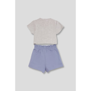 Conjunto niña 2 piezas Camiseta blanca algodón con nudo frontal y estampado cámara + Shorts Azul cintura elástica, bolsillos laterales, transpirable | Color: Azul | Street Monkey