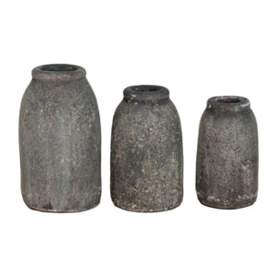 Velas - Lot de 3 vases en terre cuite à effet vieilli - Couleur - Gris foncé