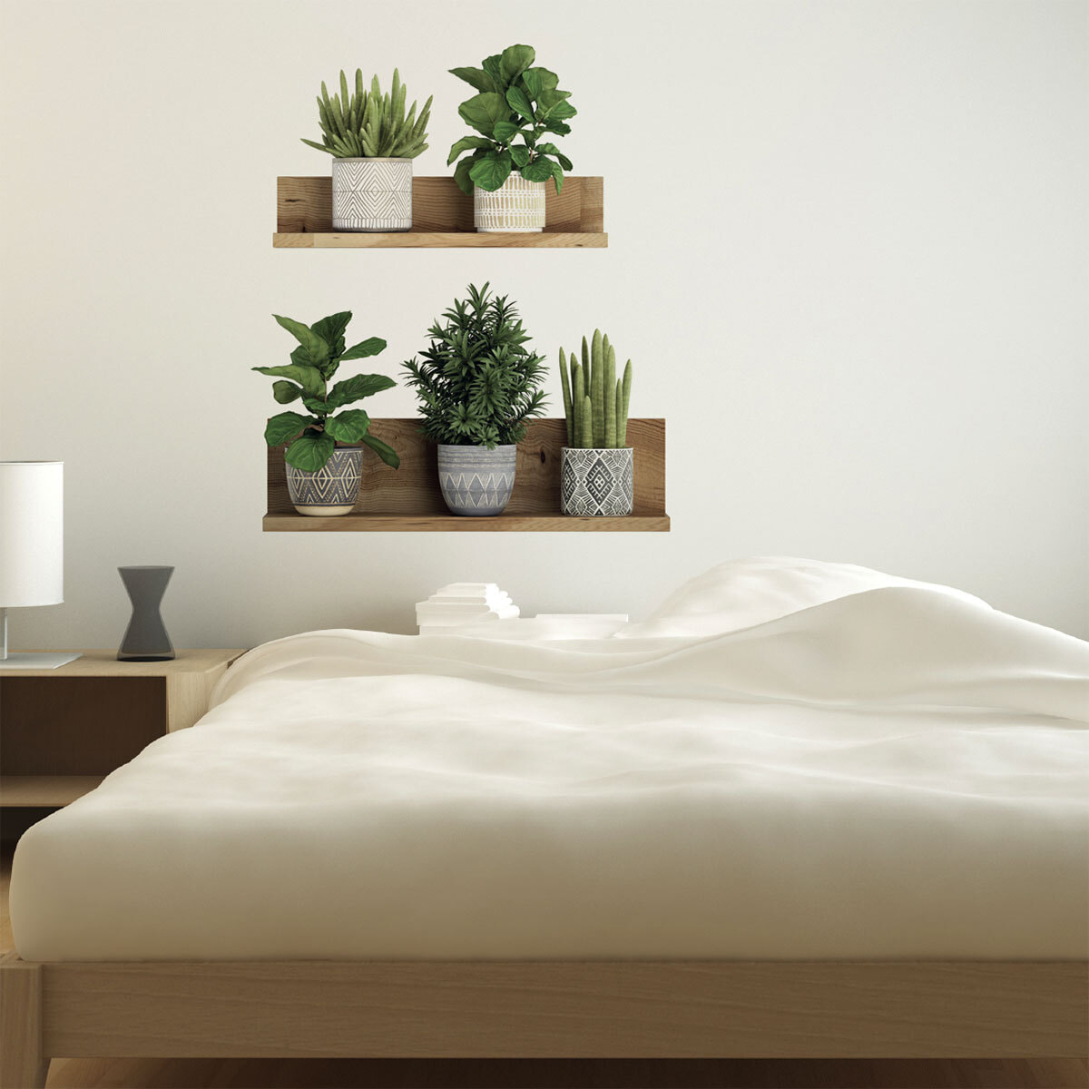 Stickers muraux 3D | Sticker Mural Autocollant effet PLANTES VERTES SUR ÉTAGÈRES - Stickers adhésifs 3D Chambre Salon Trompe l'oeil
