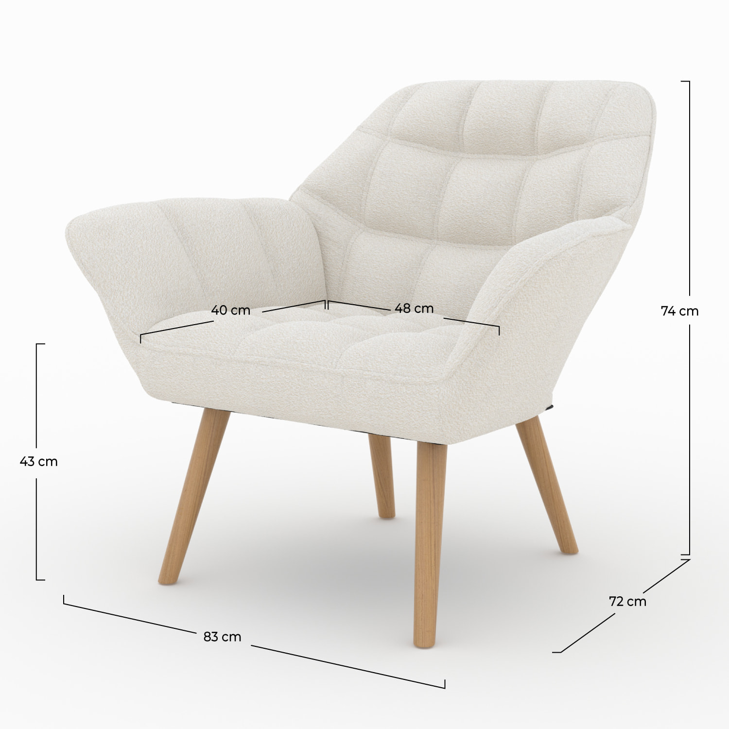 Fauteuil Simba en tissu bouclé blanc