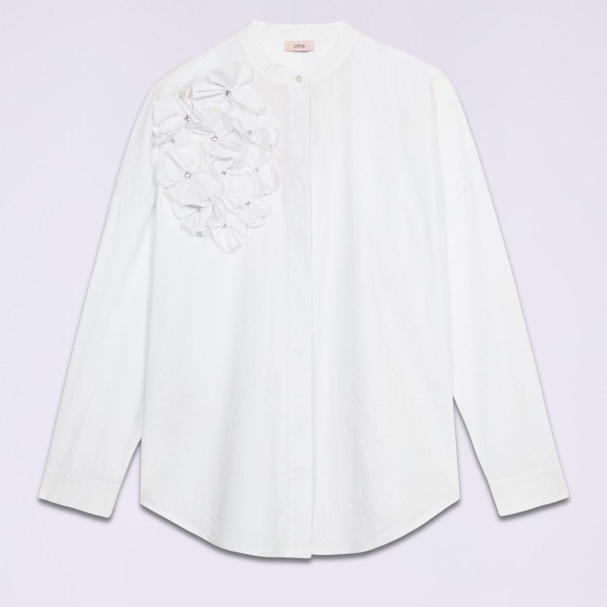 Oltre - Camicia in popeline con applicazione floreale - Bianco