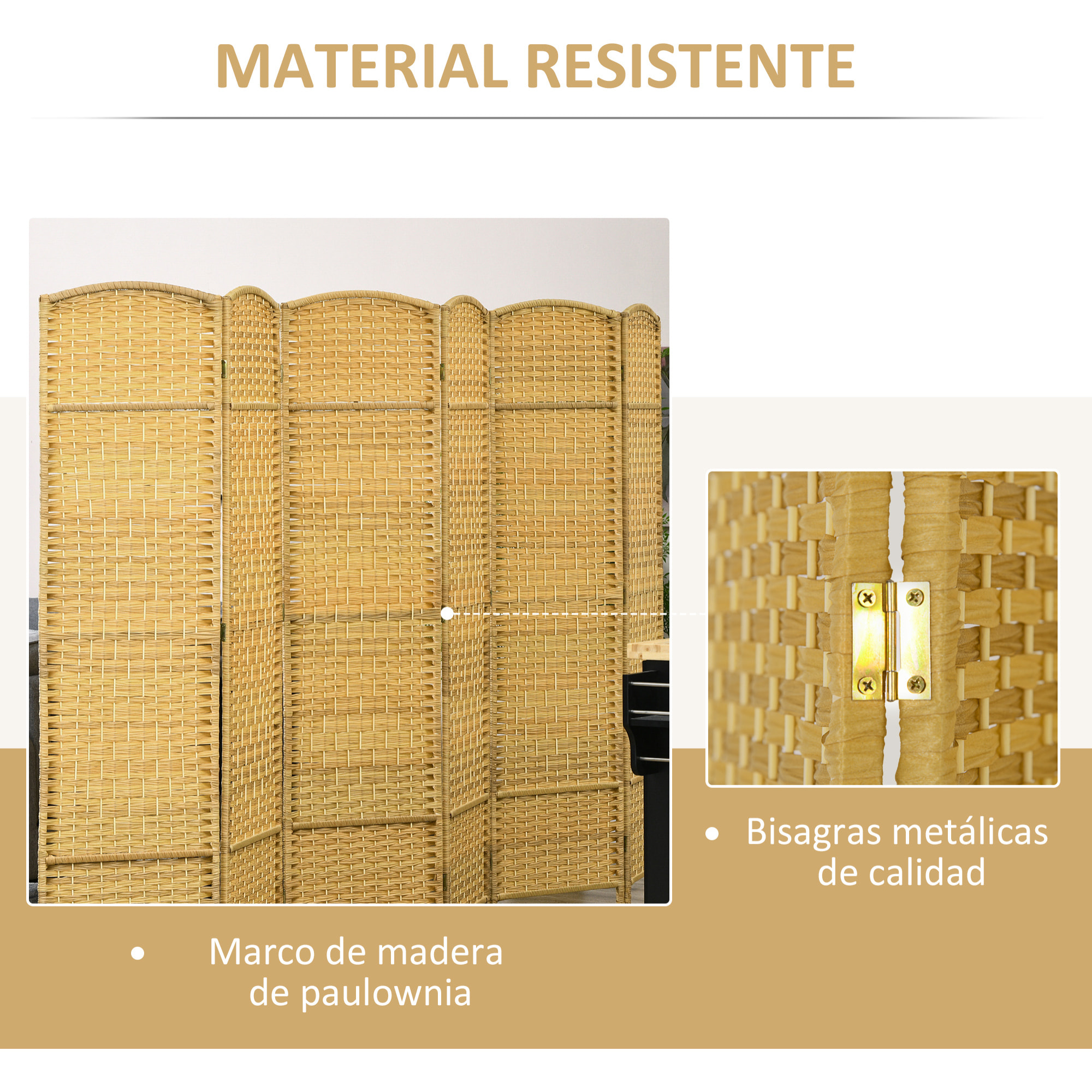 Biombo Plegable de 6 Paneles 270x180 cm Biombo Separador de Ambientes Pantalla de Privacidad de Polipropileno para Oficina Dormitorio Natural