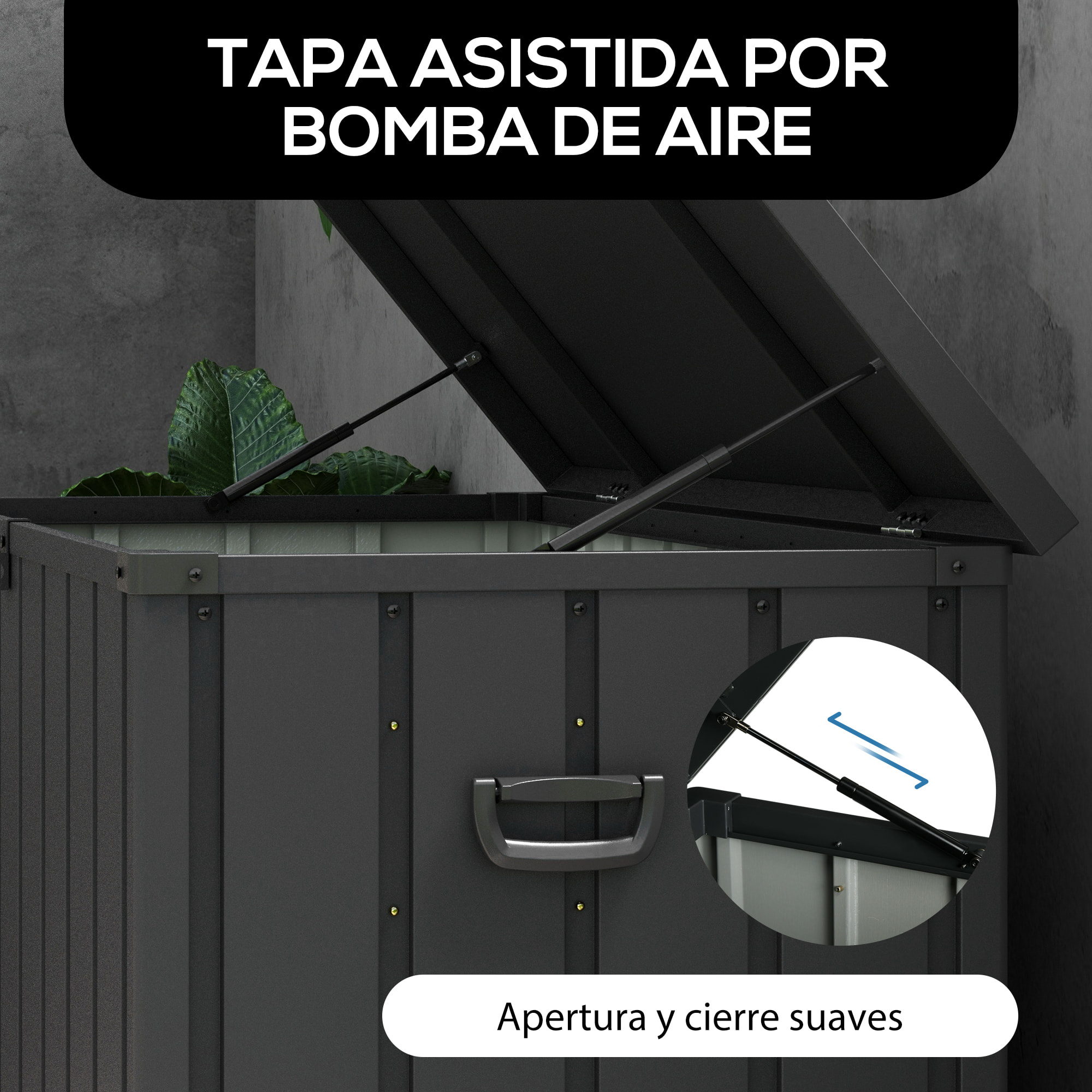 Arcón Exterior Capacidad 450L, Baúl Almacenaje Exterior de Acero con 4 Ruedas, 2 Asas y Tapa Bloqueable, Resistente a la Intemperie, para Jardín, Terraza, Patio, 125,5x61,5x70 cm, Gris Oscuro