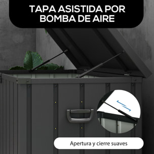 Arcón Exterior Capacidad 450L, Baúl Almacenaje Exterior de Acero con 4 Ruedas, 2 Asas y Tapa Bloqueable, Resistente a la Intemperie, para Jardín, Terraza, Patio, 125,5x61,5x70 cm, Gris Oscuro