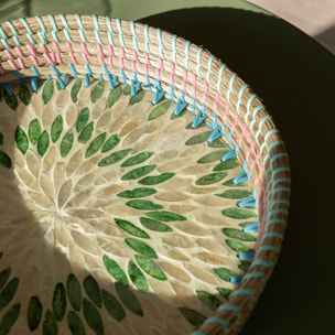 Plateau rond en jonc de mer et coquillages 33cm PAROS