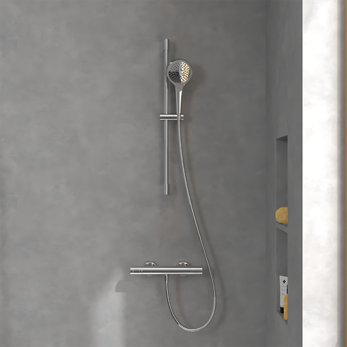 Mitigeur douche thermostatique Universal rond + Ensemble de douche Verve Showers 3 jets chromé