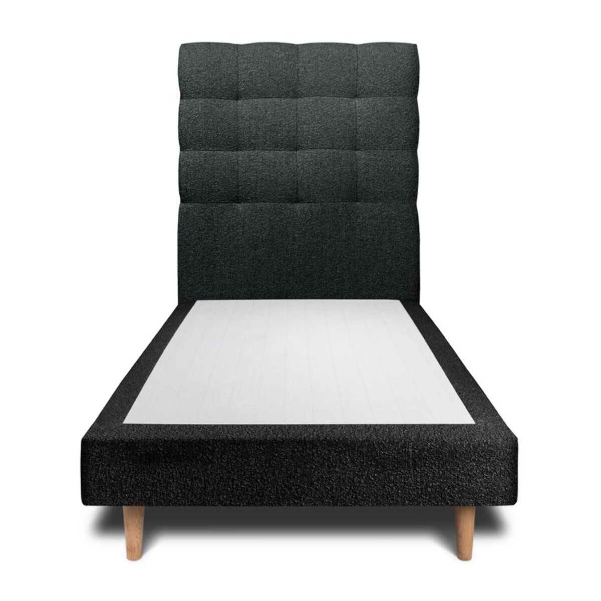 Lit avec tête de lit capitonnée bouclette et sommier tapissier Ep14