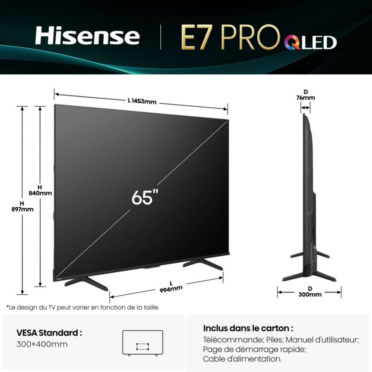 TV QLED HISENSE 65E79Q PRO 2025 (164cm)