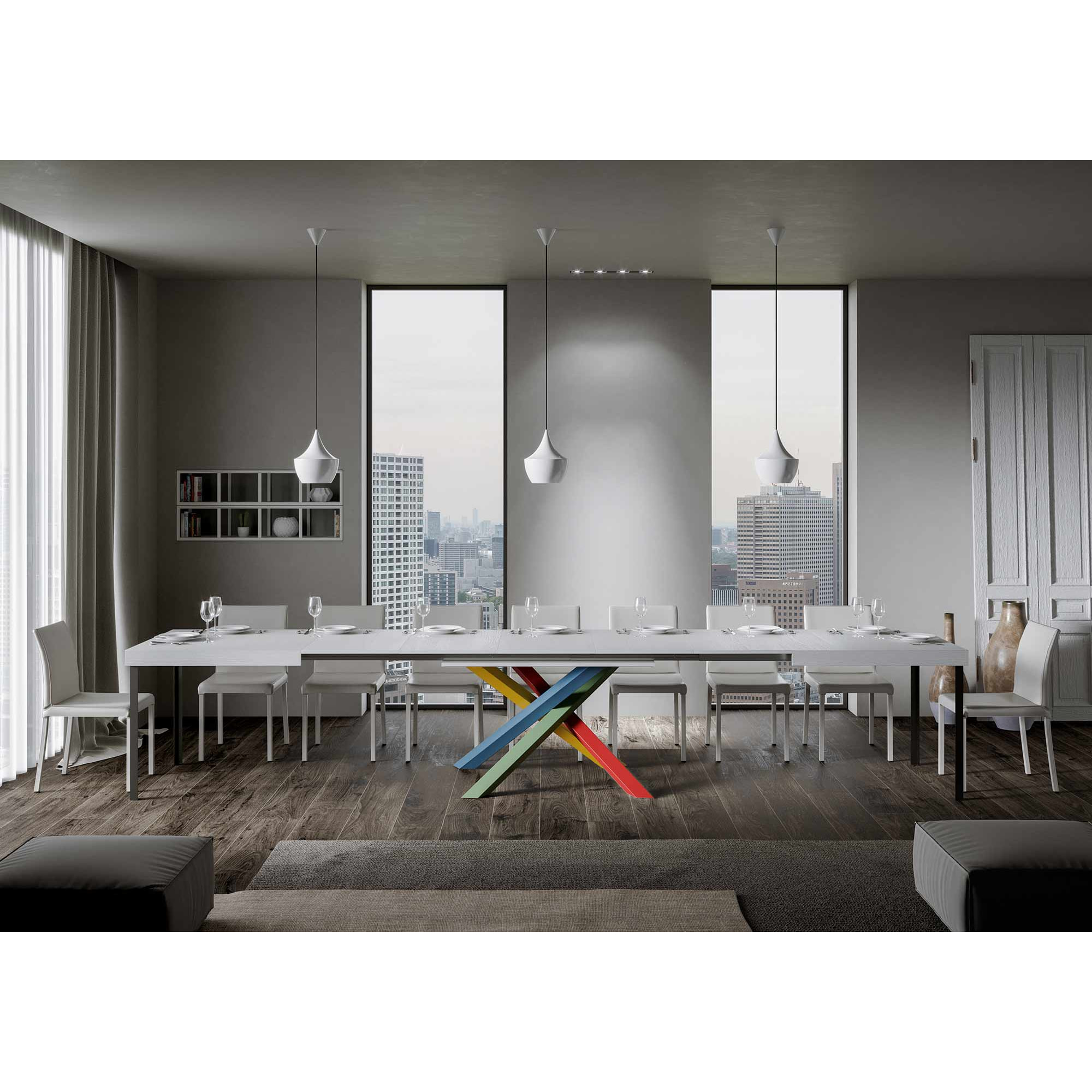 Table extensible 90x160/420 cm Volantis Frêne Blanc cadre 4/B