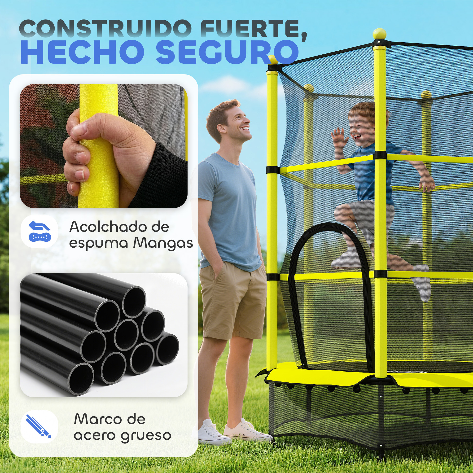 Cama Elástica Infantil Ø140 cm, Trampolín para Niños de 3-10 Años con Red de Seguridad y Marco de Acero, Carga 50 kg, para Interior y Exterior, Amarillo