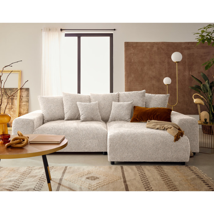 Spice - canapé d'angle réversible 4 places convertible avec coffre en tissu moucheté - Beige