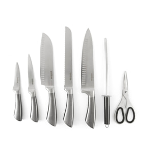Bloc couteaux 8 pièces Excelsa – Jazz Cook, Acier Argenté
