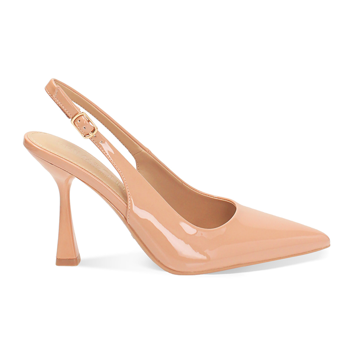 Décolleté slingback donna nude in vernice, tacco 7,5 cm