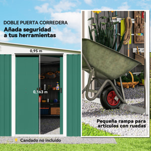 Cobertizo de Jardín Exterior 8,9 m² 280x345x201 cm Caseta de Jardín Exterior Metálica con 2 Puertas Corredizas y 2 Ventanas para Almacenamiento de Herramientas Verde