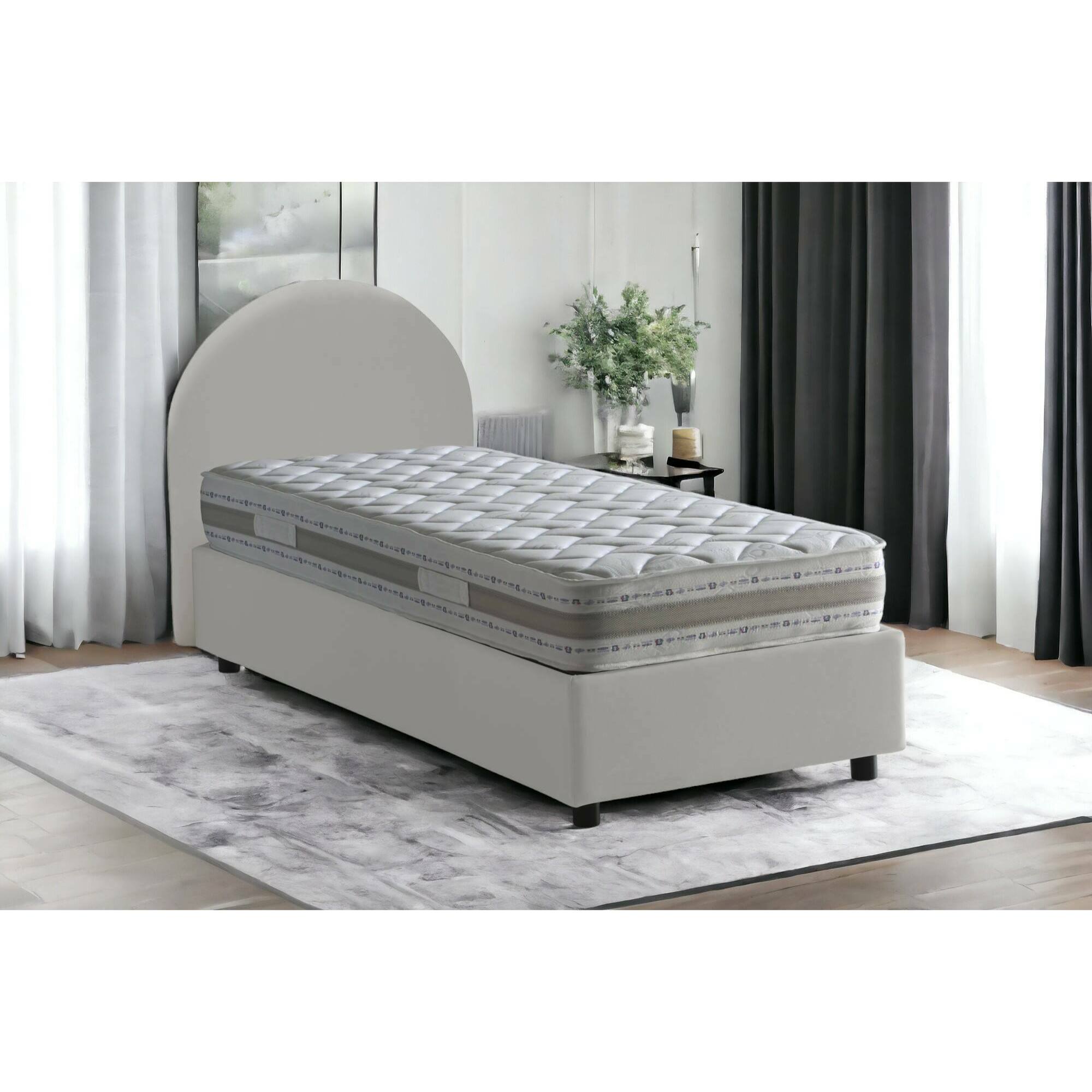 Letto singolo Aglie, Letto contenitore con rivestimento in ecopelle, 100% Made in Italy, Apertura laterale, adatto per materasso Cm 80x190, Bianco