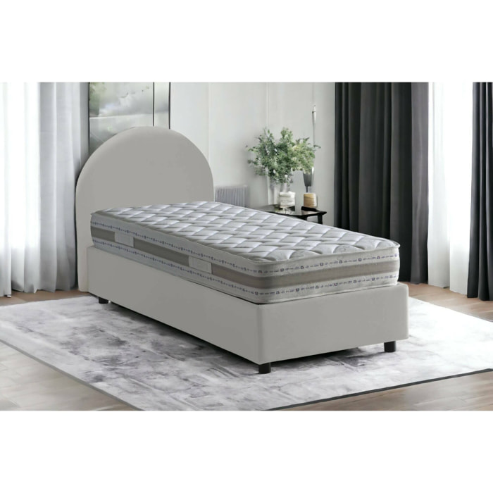 Letto singolo Aglie, Letto contenitore con rivestimento in ecopelle, 100% Made in Italy, Apertura laterale, adatto per materasso Cm 80x190, Bianco
