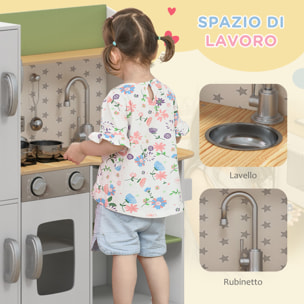 AIYAPLAY Cucina Giocattolo per Bambini 3-6 Anni con Macchina del Ghiaccio e Utensili, 84x34x89 cm, Bianco e Verde