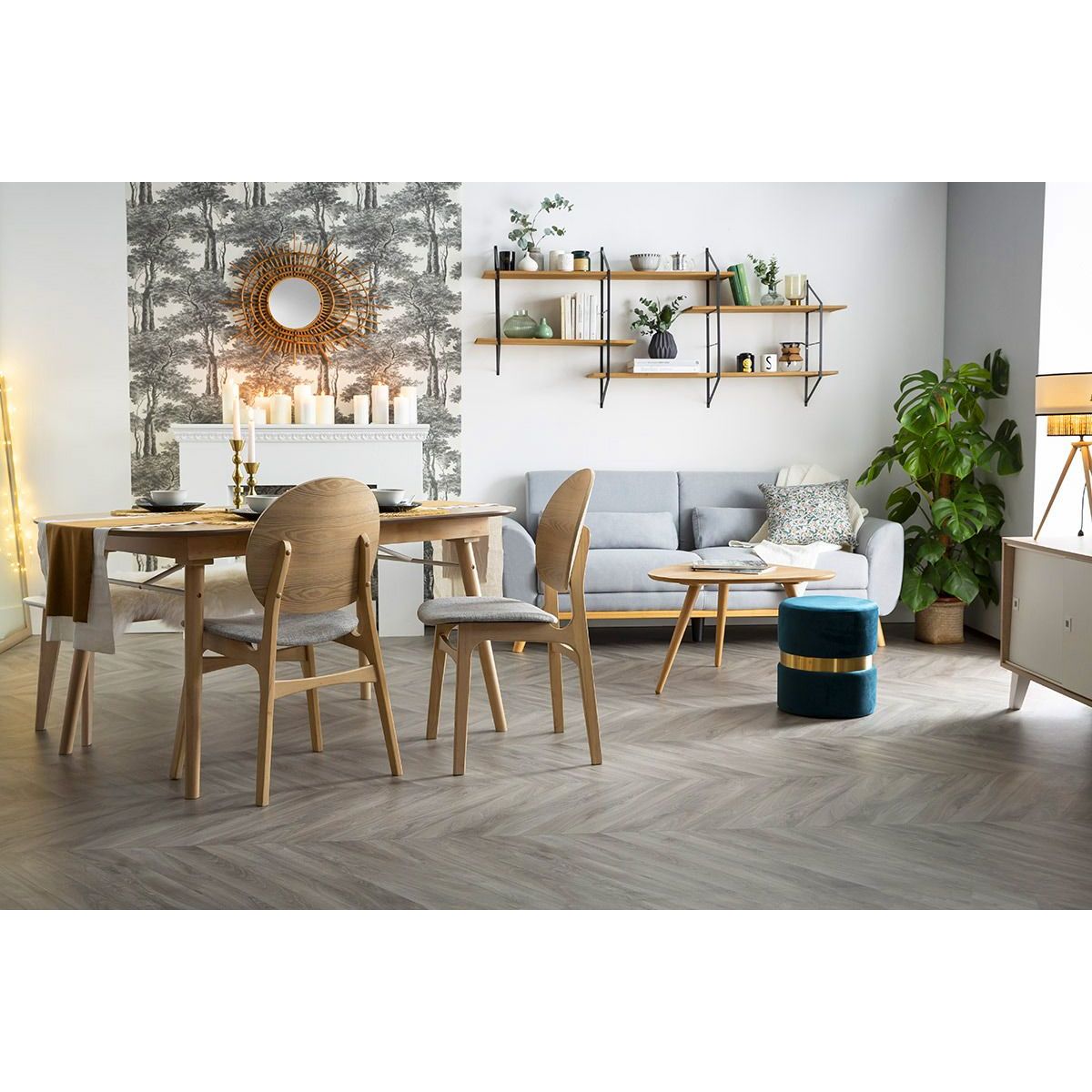 Chaises scandinaves en bois clair et tissu gris clair (lot de 2) ELTON